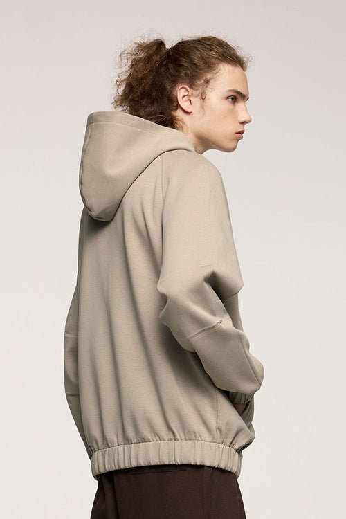 Windproof Scuba-Knit Hooded Jacket - Khaki