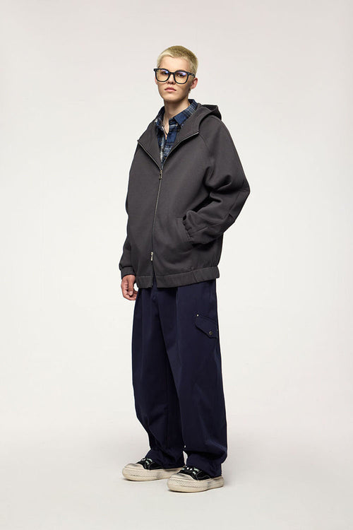 Windproof Scuba-Knit Hooded Jacket - Dark Gray
