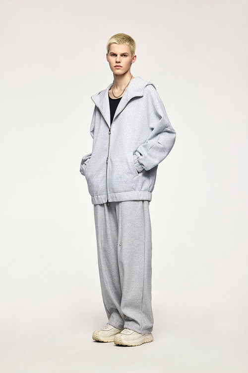 Windproof Scuba-Knit Hooded Jacket - Gray