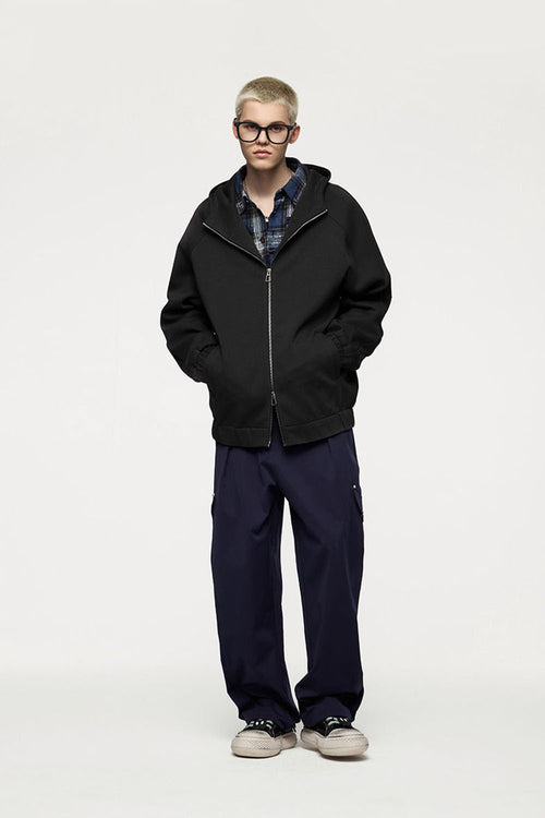 Windproof Scuba-Knit Hooded Jacket - Black