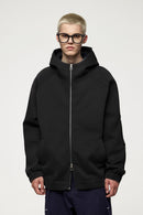 Windproof Scuba-Knit Hooded Jacket - Black