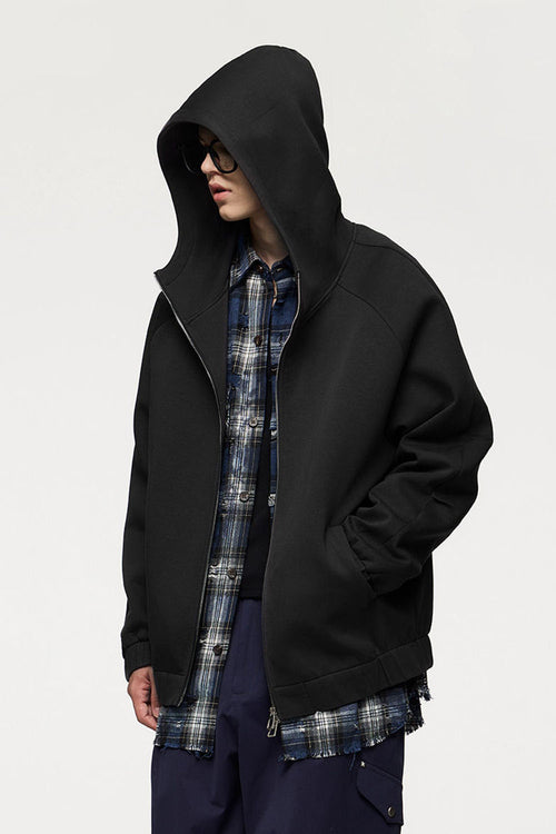 Windproof Scuba-Knit Hooded Jacket - Black