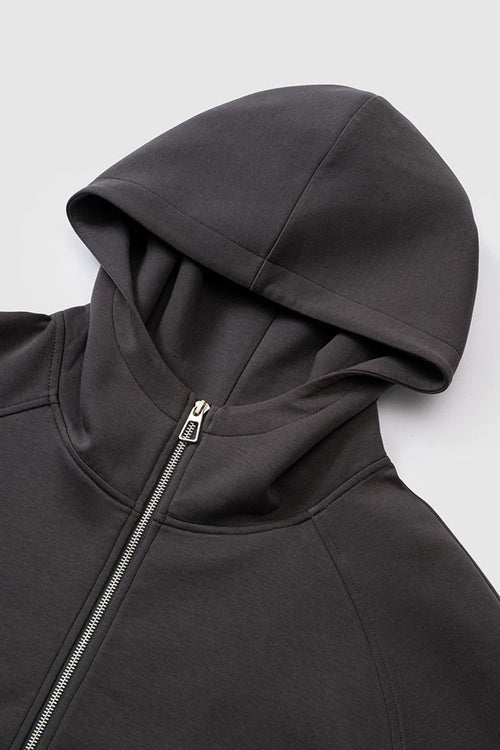 Windproof Scuba-Knit Hooded Jacket - Dark Gray