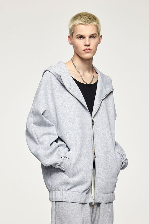 Windproof Scuba-Knit Hooded Jacket - Gray