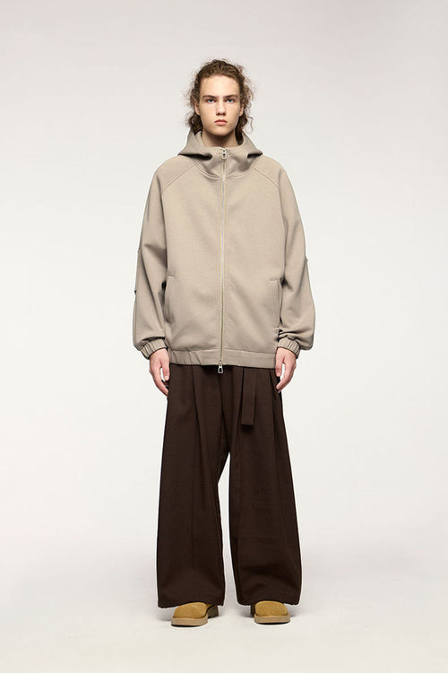 Windproof Scuba-Knit Hooded Jacket - Khaki