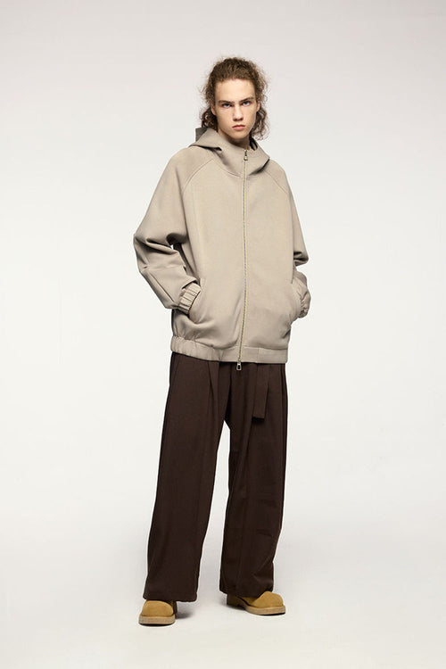 Windproof Scuba-Knit Hooded Jacket - Khaki