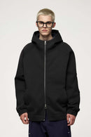 Waterproof Windproof Scuba-Knit Hooded Jacket in Black - product detail close-up