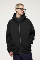 Waterproof Windproof Scuba-Knit Hooded Jacket in Black - product detail close-up