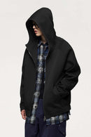 Waterproof Windproof Scuba-Knit Hooded Jacket in Black - front product view