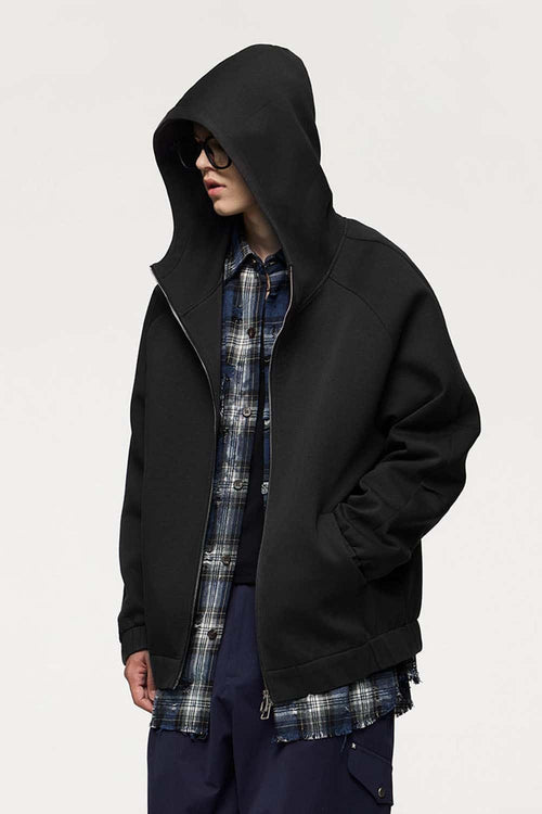 Waterproof Windproof Scuba-Knit Hooded Jacket in Black - front product view