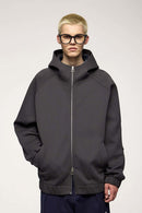 Waterproof Windproof Scuba-Knit Hooded Jacket in Dark Gray - product detail close-up