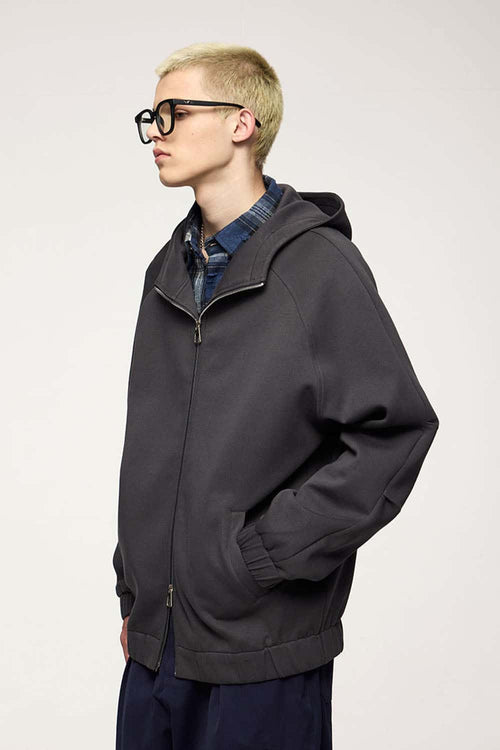 Waterproof Windproof Scuba-Knit Hooded Jacket in Dark Gray - side product view