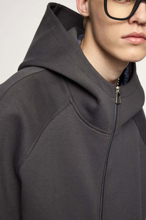 Waterproof Windproof Scuba-Knit Hooded Jacket in Dark Gray - front product view