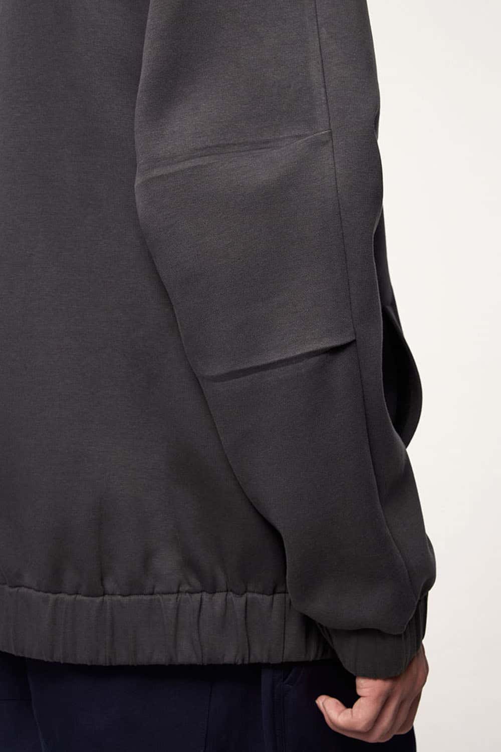 Waterproof Windproof Scuba-Knit Hooded Jacket in Dark Gray - cuff and hem detail
