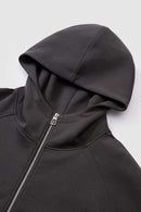 Waterproof Windproof Scuba-Knit Hooded Jacket in Dark Gray - product detail close-up