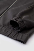 Waterproof Windproof Scuba-Knit Hooded Jacket in Dark Gray - cuff and hem detail