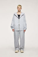 Waterproof Windproof Scuba-Knit Hooded Jacket in Gray - full-length front modeled view