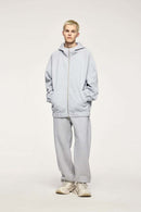 Waterproof Windproof Scuba-Knit Hooded Jacket in Gray - full-length front modeled view