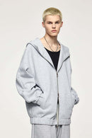 Waterproof Windproof Scuba-Knit Hooded Jacket in Gray - product detail close-up