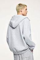 Waterproof Windproof Scuba-Knit Hooded Jacket in Gray - full-length back modeled view