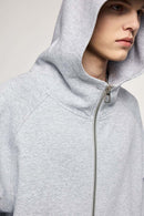 Waterproof Windproof Scuba-Knit Hooded Jacket in Gray - collar and placket close-up