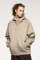 Waterproof Windproof Scuba-Knit Hooded Jacket in Khaki - front product view