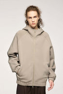 Waterproof Windproof Scuba-Knit Hooded Jacket in Khaki - product detail close-up