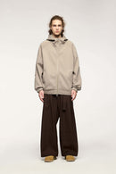 Waterproof Windproof Scuba-Knit Hooded Jacket in Khaki - full-length front modeled view