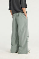 A-Line Tailored Wide-Leg Pants - Grayish Green