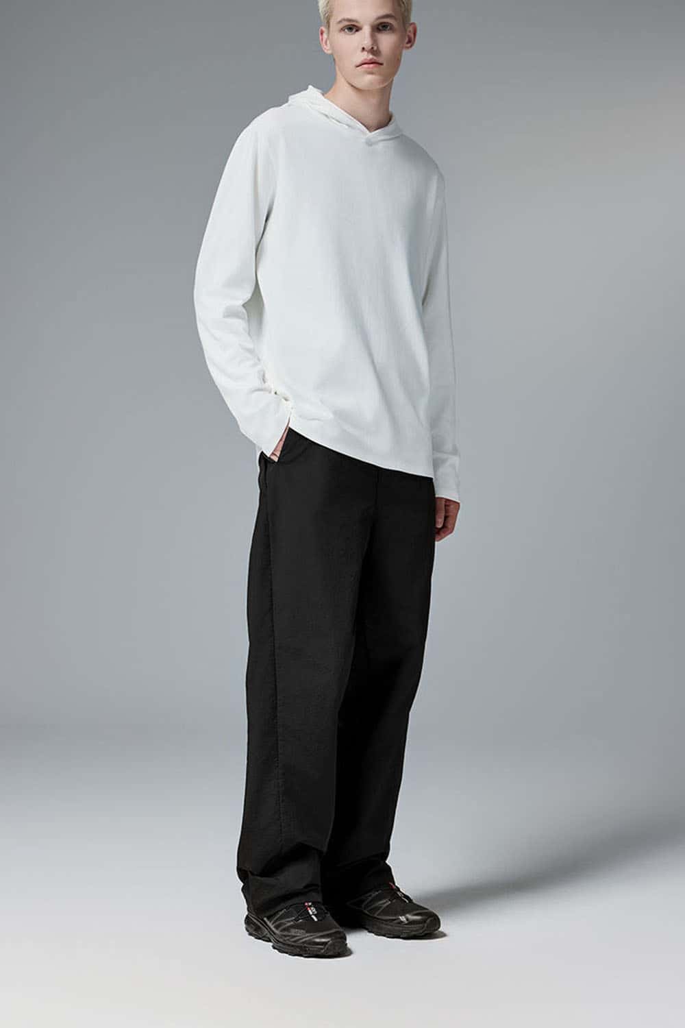 Abrasion-Resistant CORDURA Straight-Leg Cargo Pants in Black - full-length front modeled view