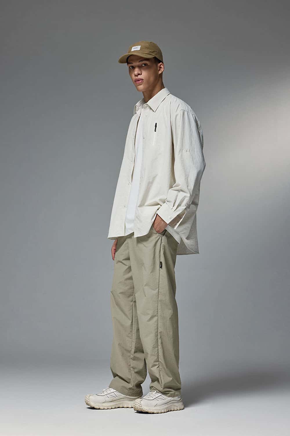 Abrasion-Resistant CORDURA Straight-Leg Cargo Pants in Trunk Brown - three-quarter front modeled view