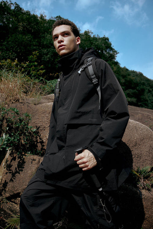 CORDURA Hooded Longline Windbreaker - Black