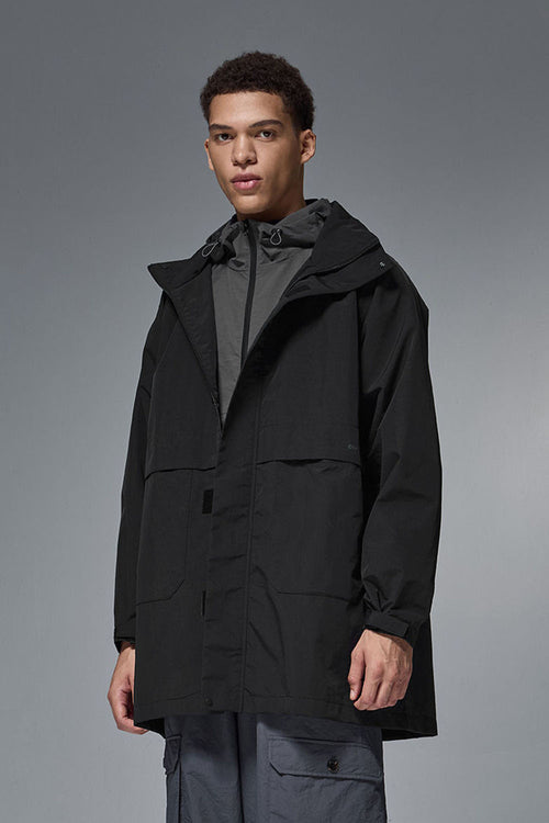 CORDURA Hooded Longline Windbreaker - Black
