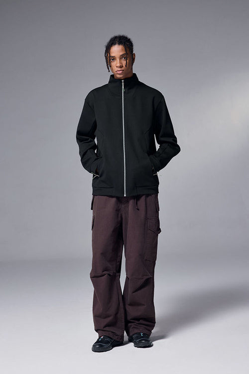 Performance Fleece Zip-Up Stand Collar Jacket - Black