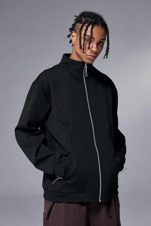 Performance Fleece Zip-Up Stand Collar Jacket - Black