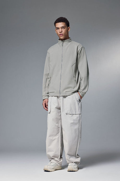 Performance Fleece Zip-Up Stand Collar Jacket - Layered Rock Gray