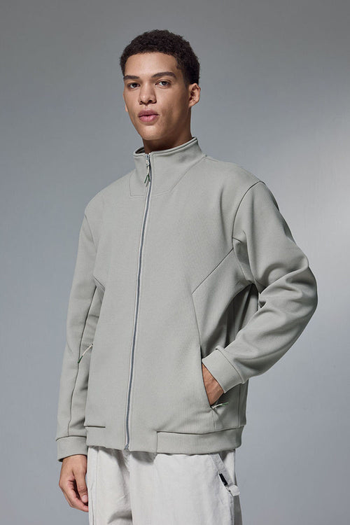 Performance Fleece Zip-Up Stand Collar Jacket - Layered Rock Gray
