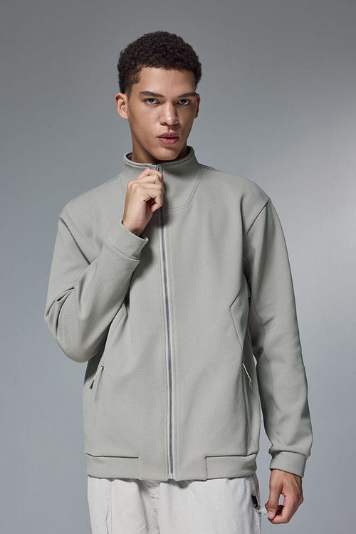 Performance Fleece Zip-Up Stand Collar Jacket - Layered Rock Gray
