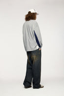 Puff-Print Vintage Athletic Long-Sleeve Tee - Flower Gray