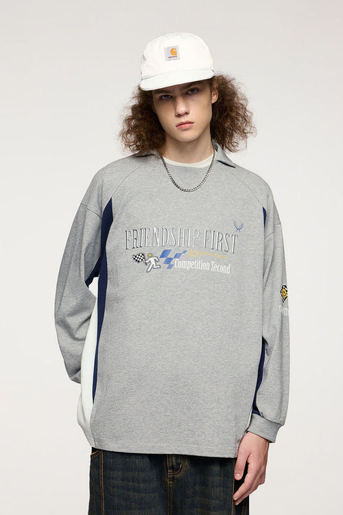 Puff-Print Vintage Athletic Long-Sleeve Tee - Flower Gray