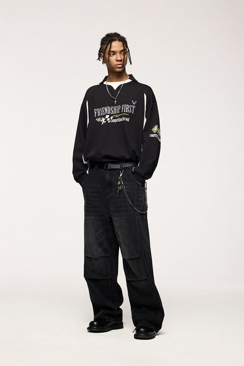 Puff-Print Vintage Athletic Long-Sleeve Tee - Black