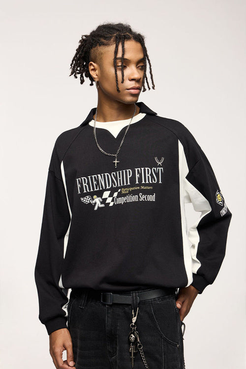 Puff-Print Vintage Athletic Long-Sleeve Tee - Black