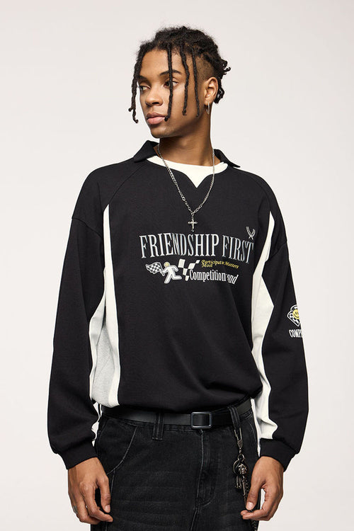 Puff-Print Vintage Athletic Long-Sleeve Tee - Black
