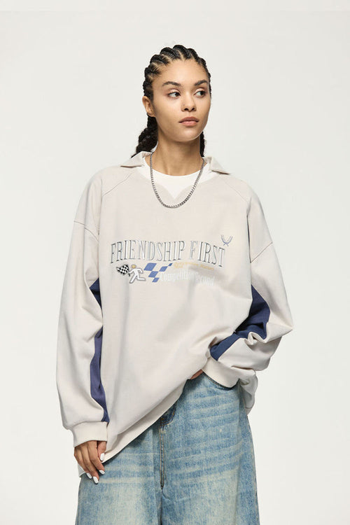 Puff-Print Vintage Athletic Long-Sleeve Tee - Apricot