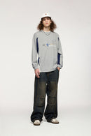 Puff-Print Vintage Athletic Long-Sleeve Tee - Flower Gray