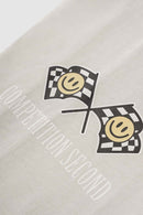 Layered-Collar Puff-Print Graphic Long-Sleeve T-Shirt in Apricot - graphic detail