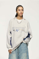 Layered-Collar Puff-Print Graphic Long-Sleeve T-Shirt in Apricot - front modeled view