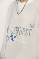 Layered-Collar Puff-Print Graphic Long-Sleeve T-Shirt in Apricot - product detail close-up