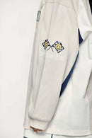 Layered-Collar Puff-Print Graphic Long-Sleeve T-Shirt in Apricot - product detail close-up