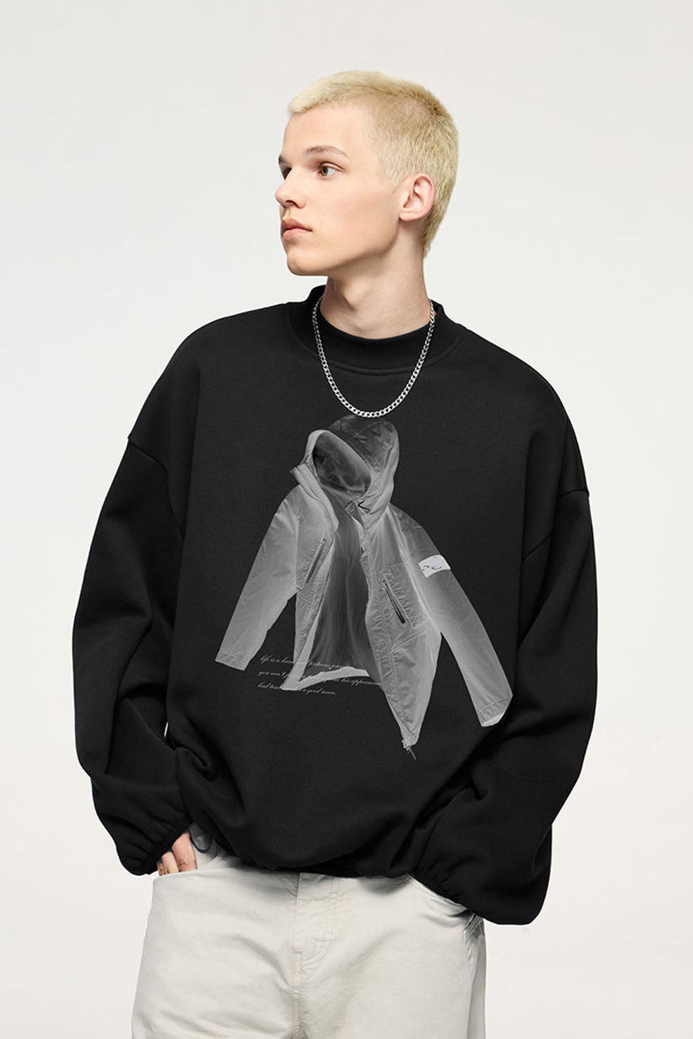 Men's X-Ray Print Crew Neck Sweatshirt with Flame Design